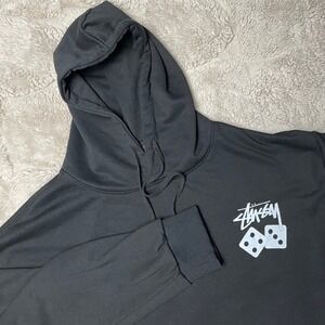 Stussy Dice Graphic Hoodie Black Cotton Pullover Sweatshirt Mens Medium